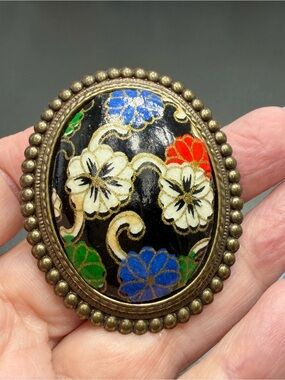 Vintage Floral Russian Lacquer Brooch #185FF